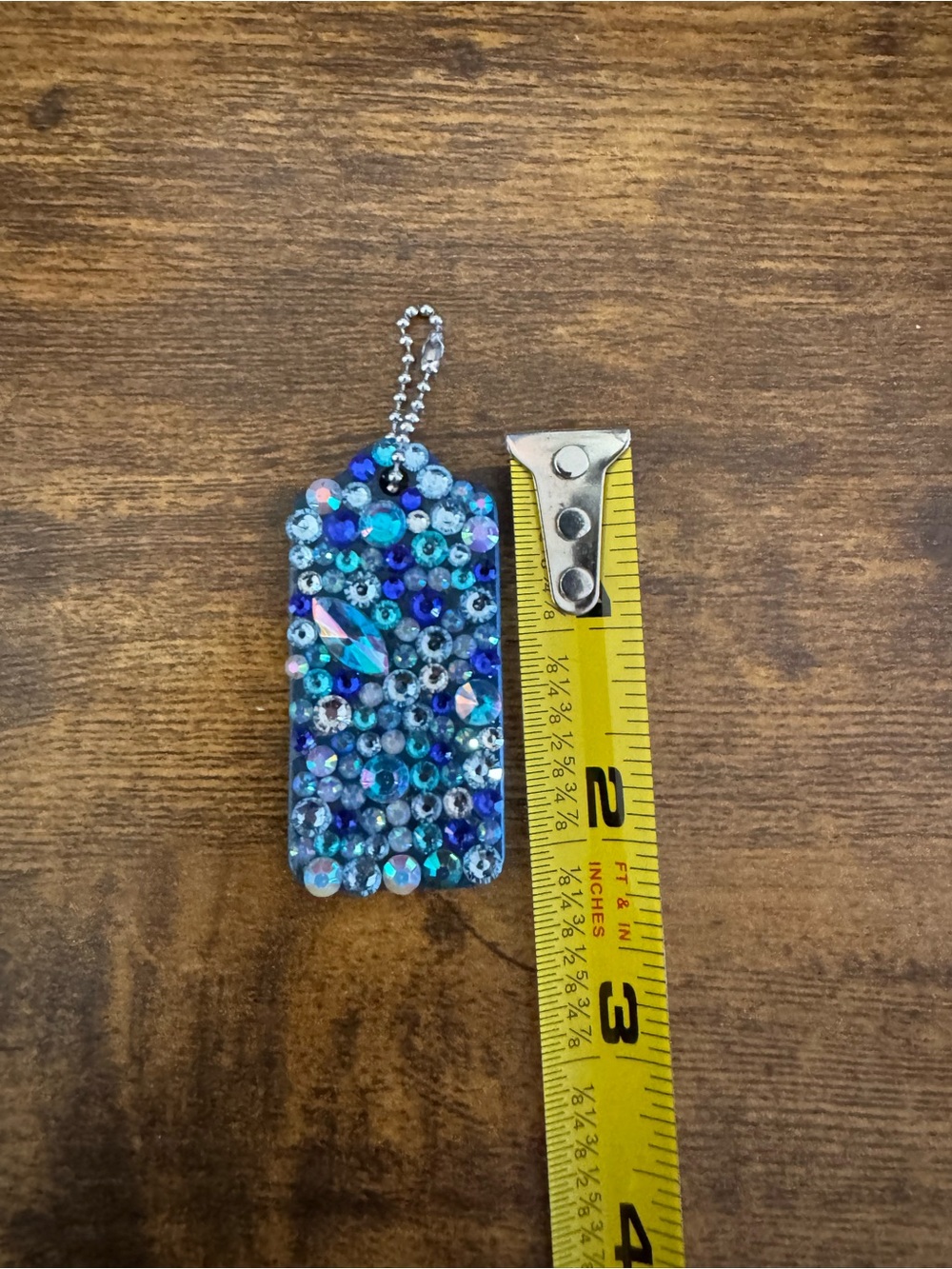 Coach Blue and Teal Upcrafted Crystal-Encrusted Hangtag Keychain Charm 2” - Picture 2 of 4